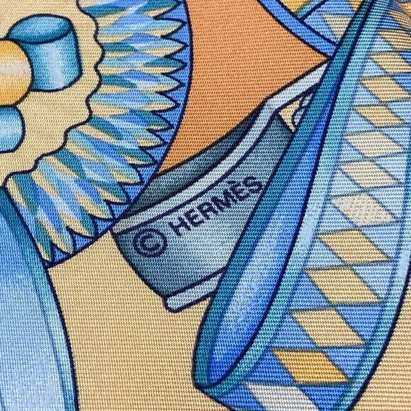Auth HERMES Carre 90 - Orange Light Blue Multi Scarf - Picture 4 of 7